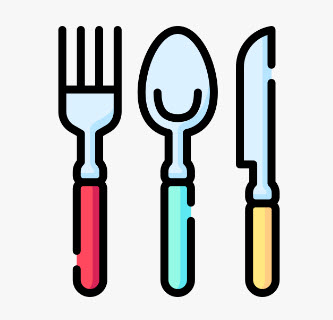 Icon showing fork, spoon and knife