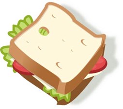 Illustration of a sandwich with cheese, tomato, and lettuce
